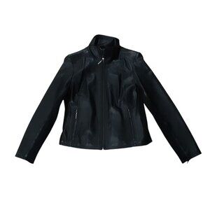 Bhs Sophisticates Leather Jacket Women Size Large New Zealand Lamb Black Moto